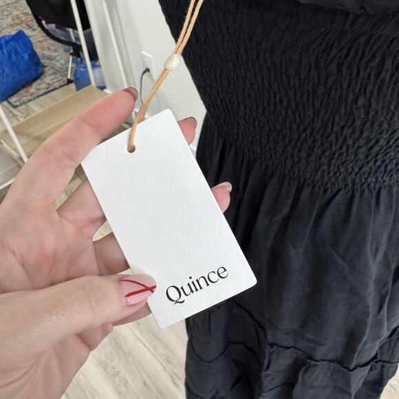 New Quince 100% Organic Linen Gauze Smocked Dress Black Small CC4609 - Picture 4 of 5